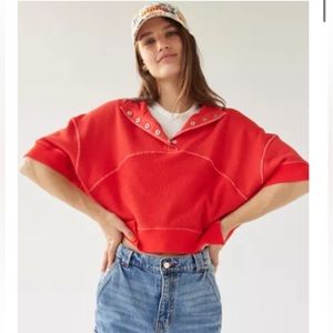 BDG Urban Outfitters Hali Short Sleeve Sweatshirt Red